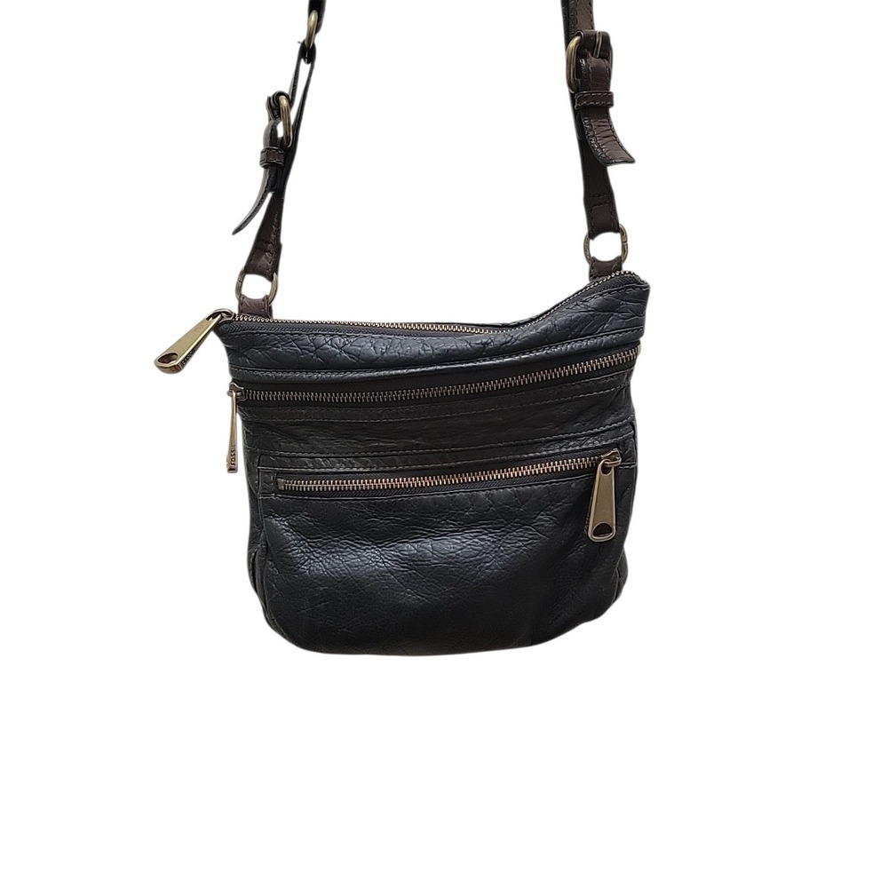 Vintage Fossil Black Leather Handbag Crossbody
